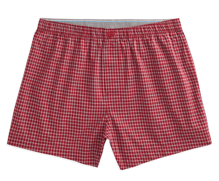 Front view of 24/7 Woven Boxer in Crimson - Highland Check