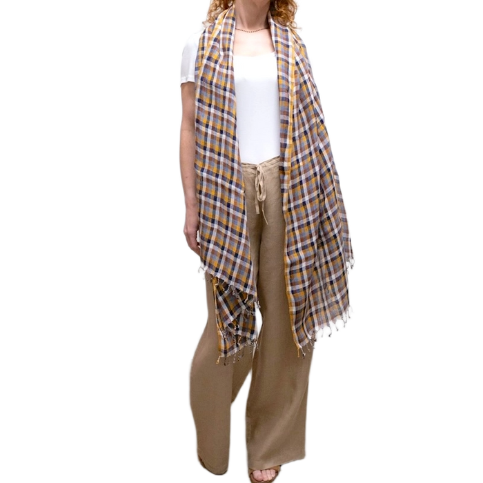 2643 Gingham Linen Scarf - Neutrals