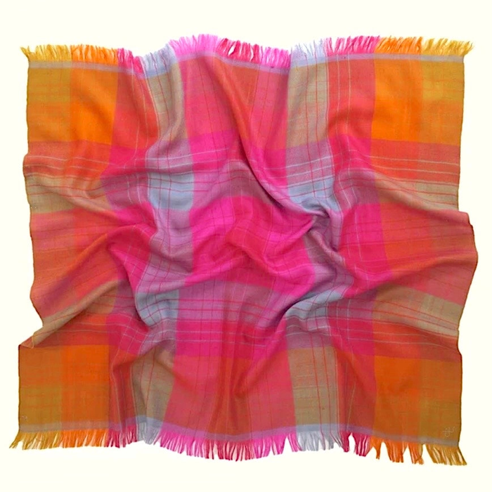 2653 Pink Plaid Square Cashmere Scarf