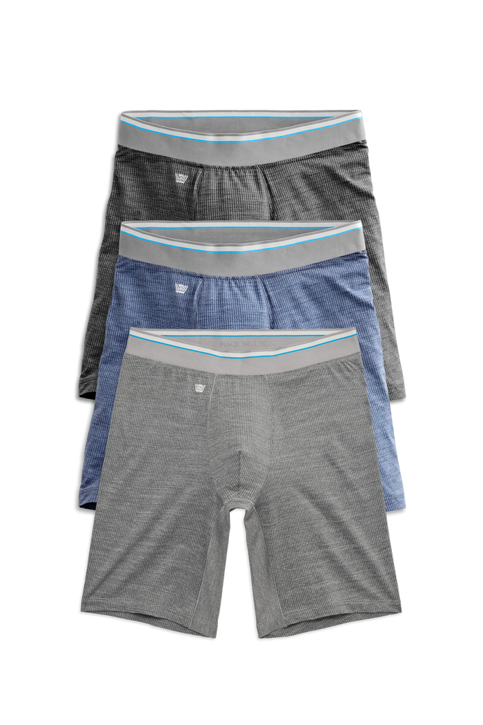 Front view of 3 pack Airknitx 8" Boxer Brief in Hall-of-Fame Heathers