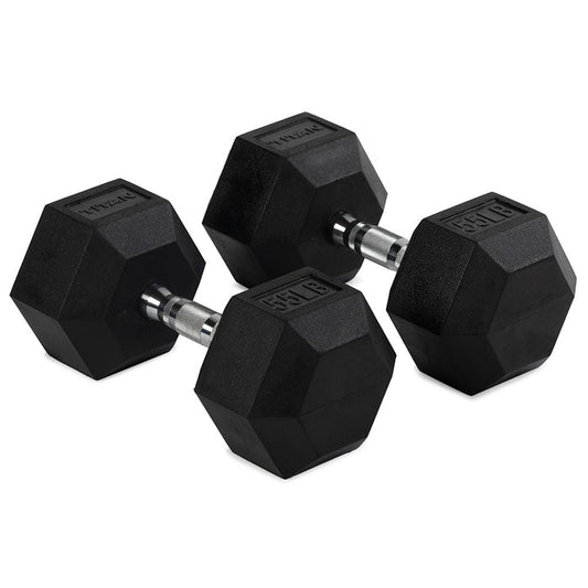 55 LB Rubber Hex Dumbbells