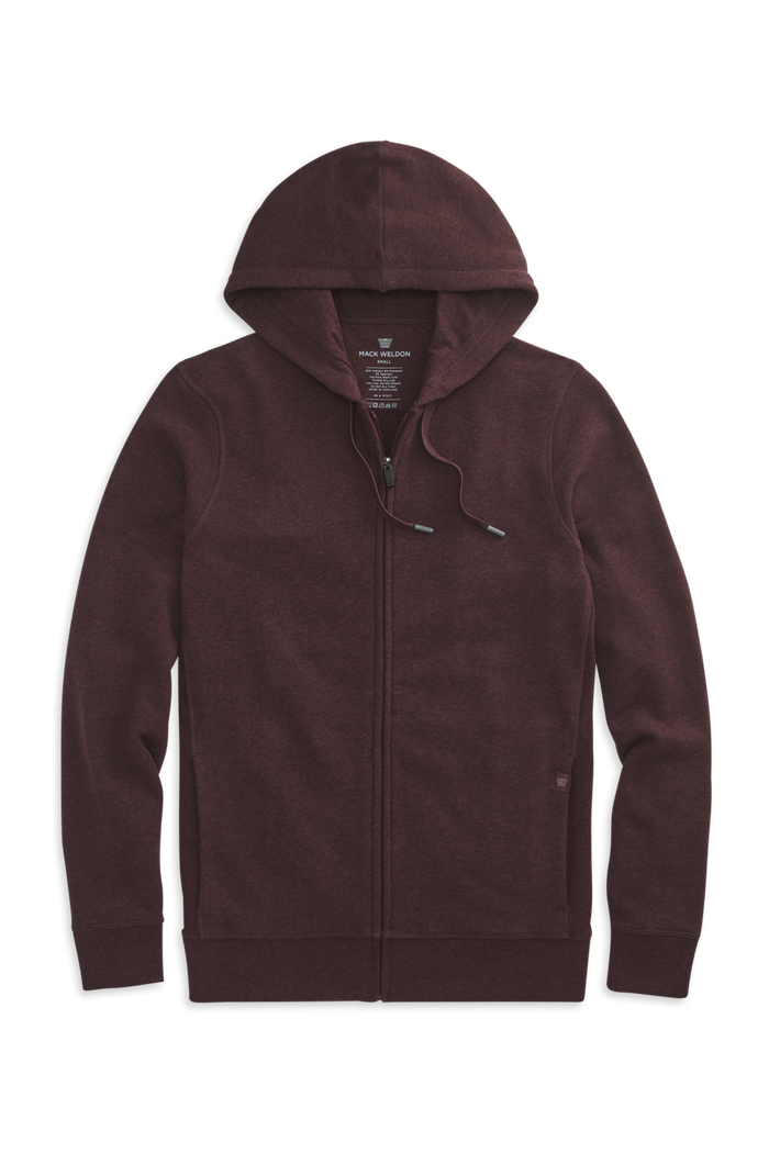 Lambrusco Heather | Front view of Ace Full Zip Hooded Sweatshirt in Lambrusco Heather