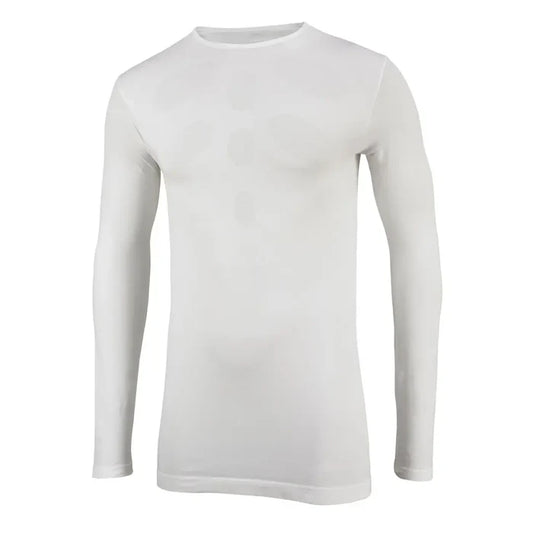 Front detail of a Sub Zero All Active Mens Aerobic Long Sleeve Top in white on a white background