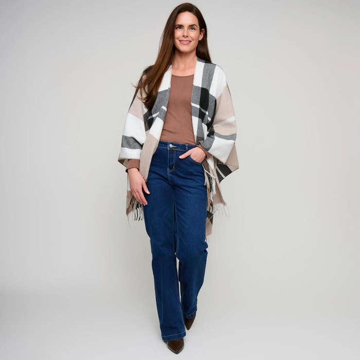Alora Open Front Taupe Plaid Wrap