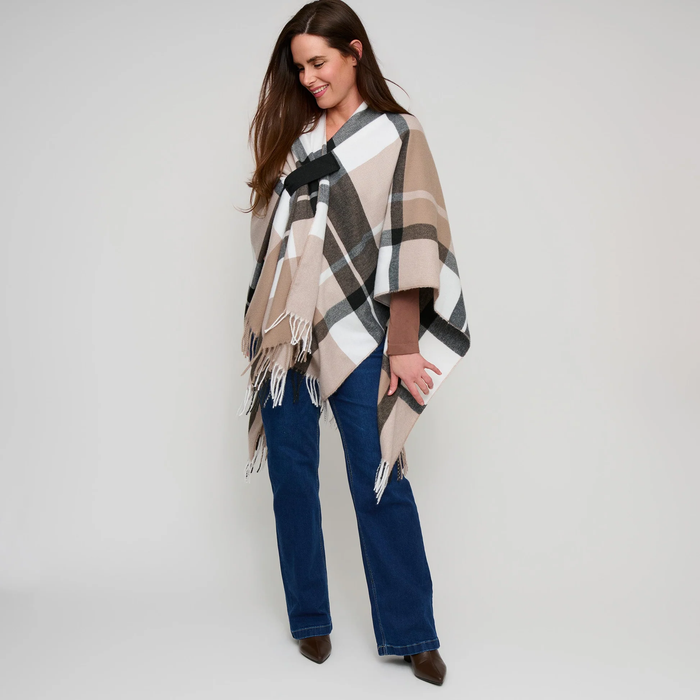 Alora Open Front Taupe Plaid Wrap