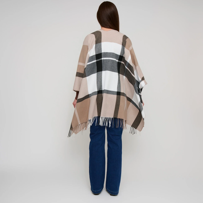 Alora Open Front Taupe Plaid Wrap