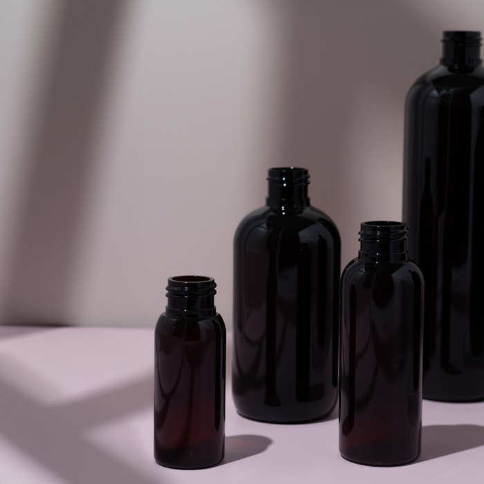 Amber Recycled Plastic Bottle rPET - 'Squat Boston' - 250ml - 24mm (24/410) (Full Carton of 312)