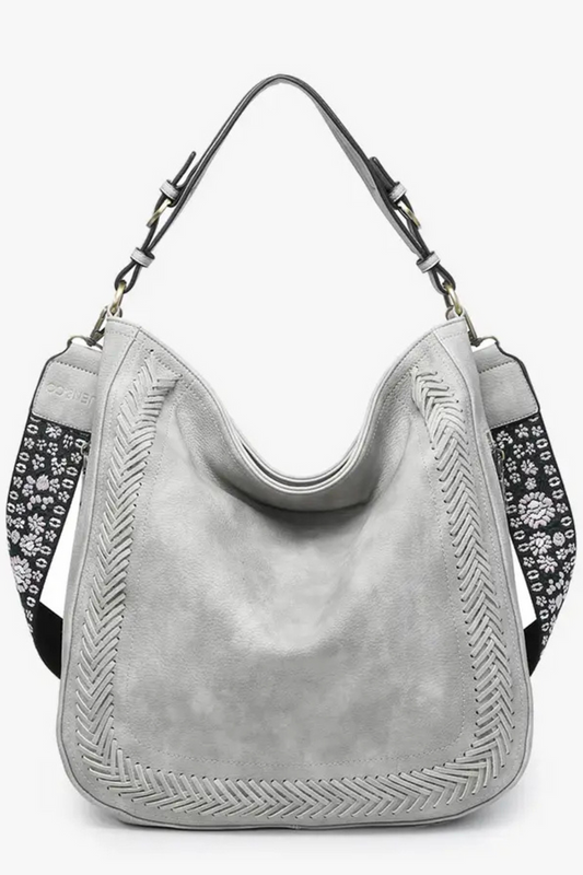 Aris Light Grey Whipstitch Hobo with Guitar Strap