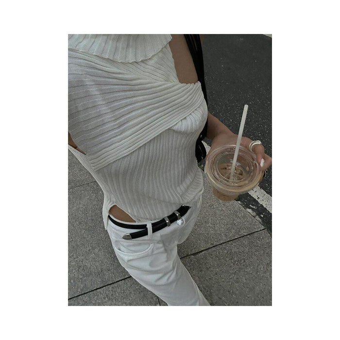 ASAYA6832 – Sculpted Asymmetry Knit Top 🤍✨