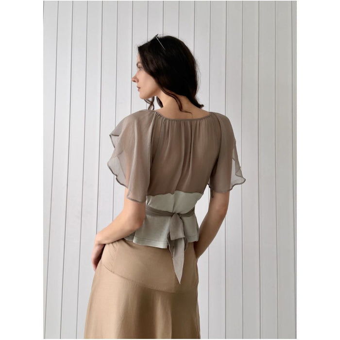 EWIV Original Light Colored Elegant Silk and Wool Patchwork Knitted Stretch Top image 2