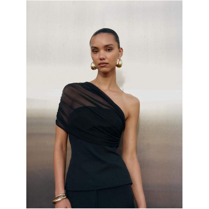 ASAYA6850 – Noir Étoile One-Shoulder Top✨🖤
