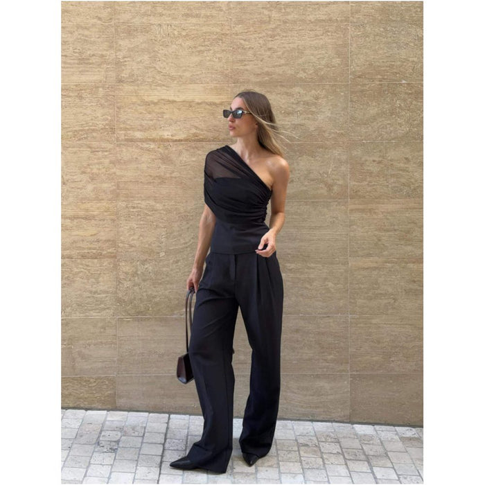 Australian niche design KOOKAI slim fit off shoulder mesh patchwork top image 1