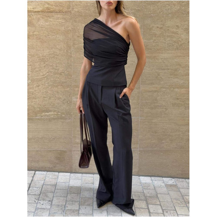 Australian niche design KOOKAI slim fit off shoulder mesh patchwork top image 3