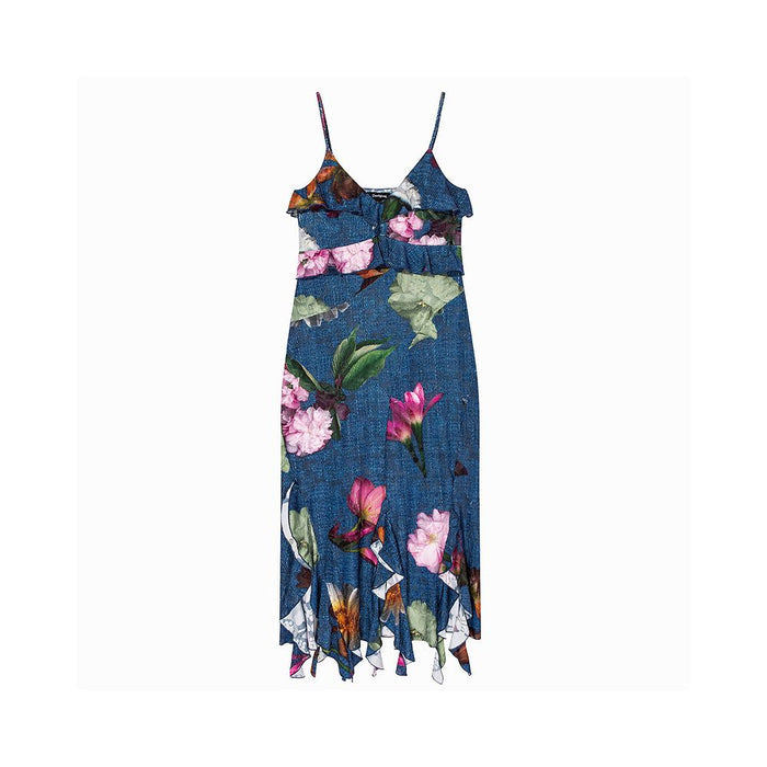 ASAYA6968 – Midnight Bloom Ruffle Dress 🌺💙
