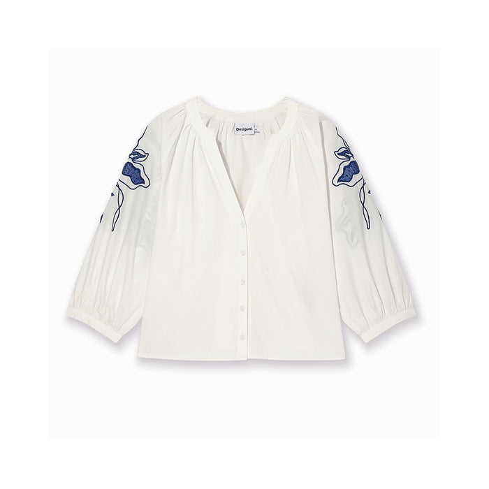ASAYA6970 – Azure Bloom Embroidered Blouse 💙🤍
