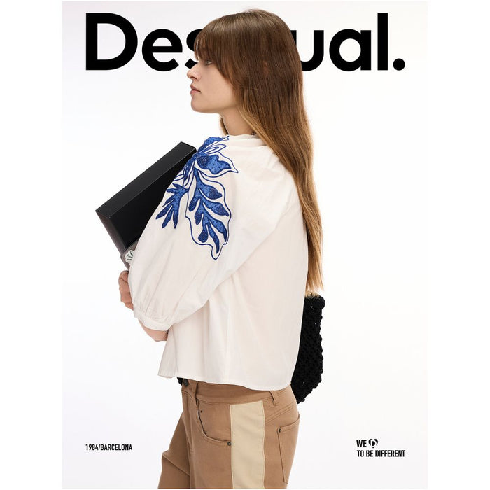 Desigual Spring Summer 2026 New Arrival Floral Beaded Embroidery V Neck Mid Sleeve Women s Shirt image 3