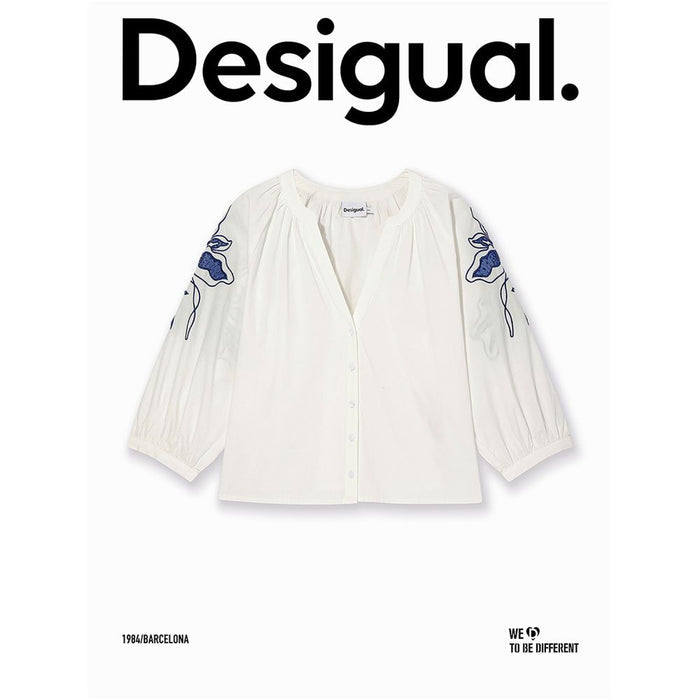 Desigual Spring Summer 2026 New Arrival Floral Beaded Embroidery V Neck Mid Sleeve Women s Shirt image 4