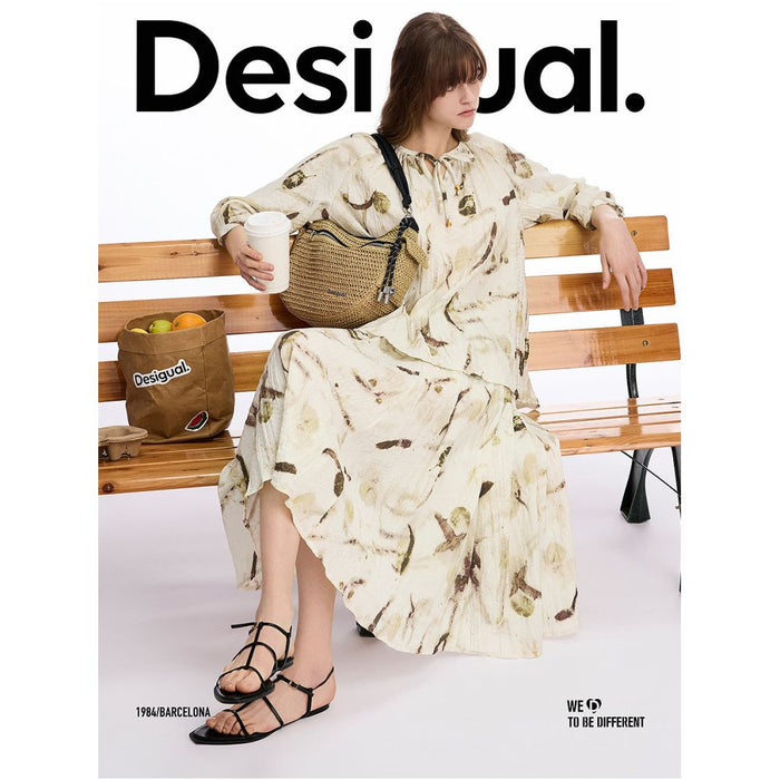 Desigual Loose fitting Abstract Print Pleated Texture Tie up Casual Fashion Women s Shirt image 1