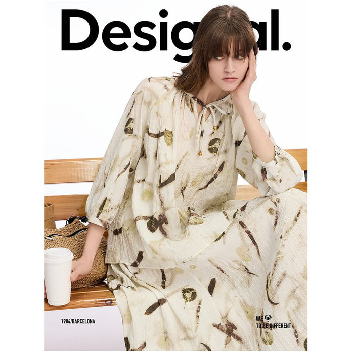 Desigual Loose fitting Abstract Print Pleated Texture Tie up Casual Fashion Women s Shirt image 2