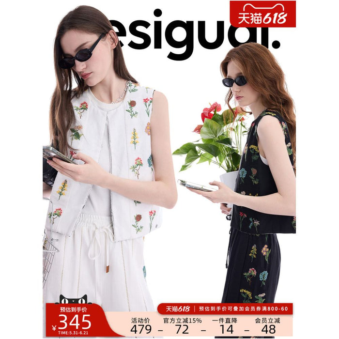 Desigual Spring Summer 2026 New Arrival Embroidered Patchwork Reversible Sleeveless Vest for Women image 0