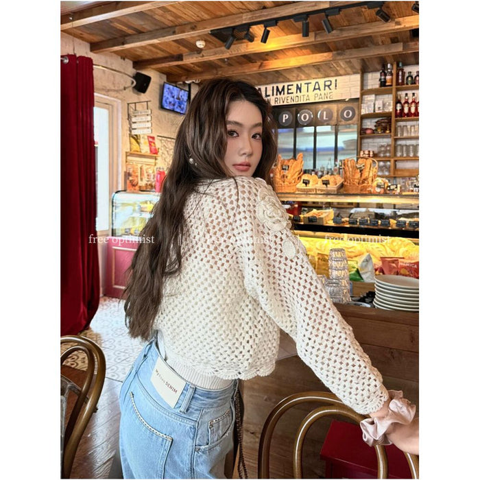 Free Optimist Handmade 3D Crochet Openwork Design Cardigan for Women Sweet and Gentle Knitted Top image 2