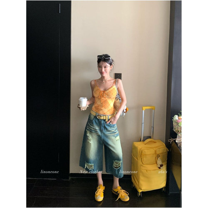 ASAYA7063 – Golden Plaid Summer Set ☀️💛