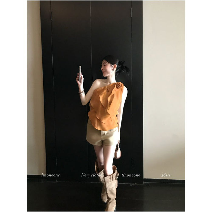Burnt orange off shoulder top in stock / S
