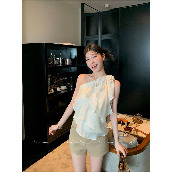 ASAYA7065 – Blossom Cascade One-Shoulder Top 🌸🤍