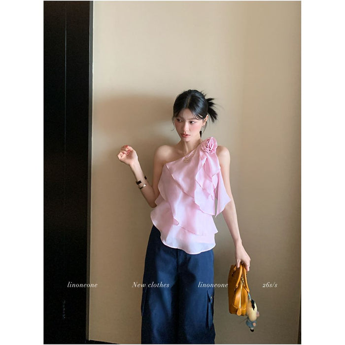 ASAYA7065 – Blossom Cascade One-Shoulder Top 🌸🤍