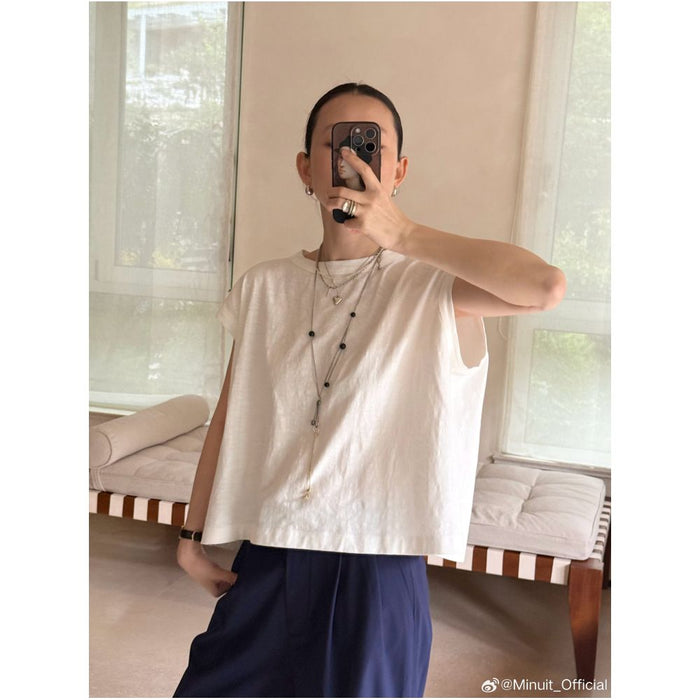 ASAYA7089 – Relaxed Cotton Layered Top 💙🤍