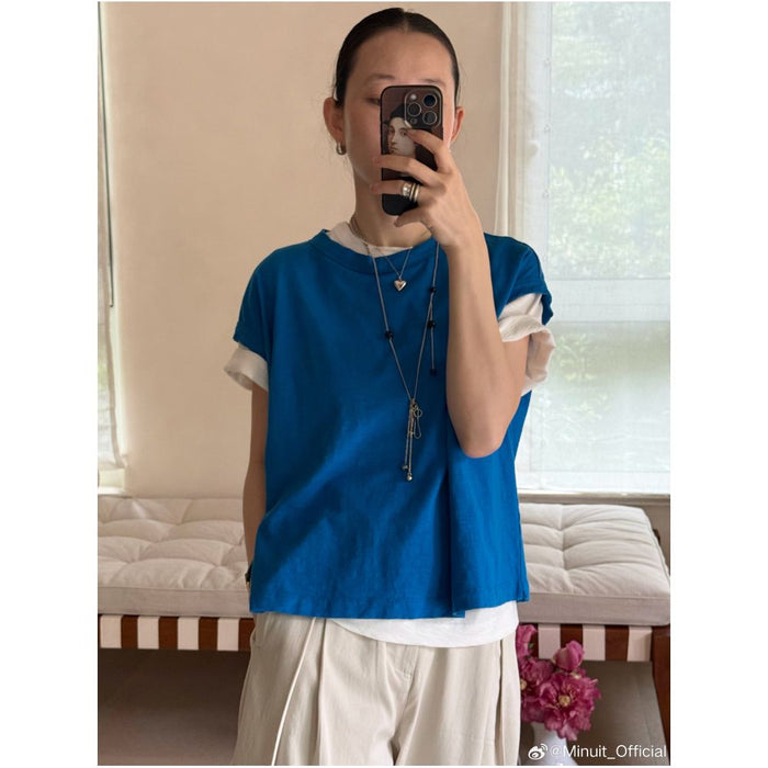 ASAYA7089 – Relaxed Cotton Layered Top 💙🤍