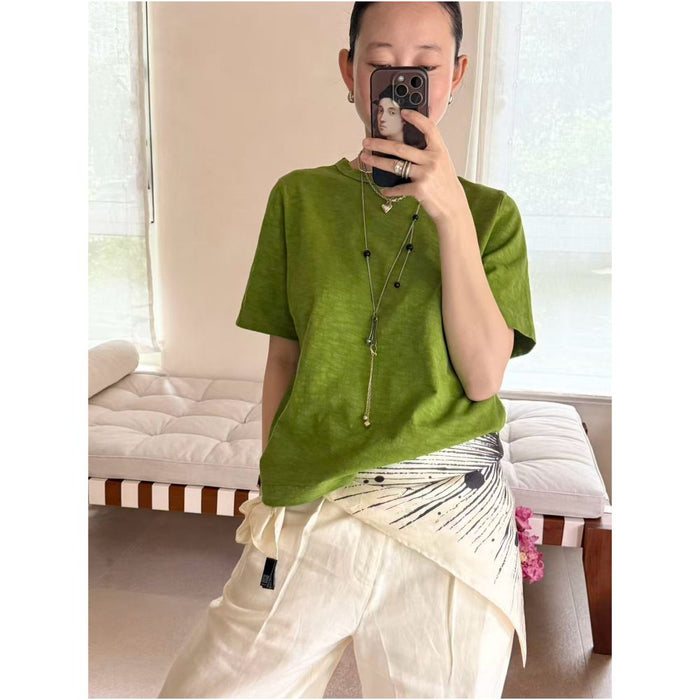 MINUIT 2026 S S 100 Cotton Bamboo Cotton Washed Basic T Shirt image 0