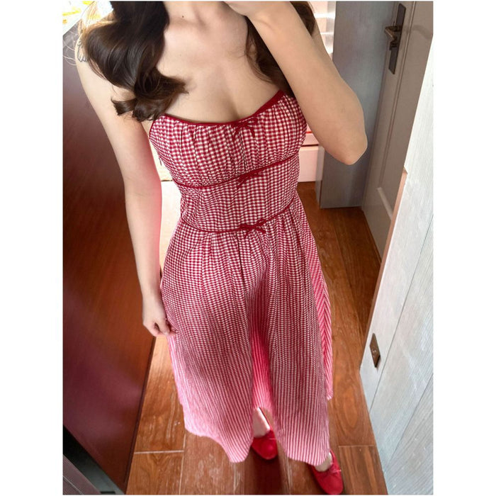 ASAYA7105 – Cherry Picnic Gingham Dress 🍒❤️