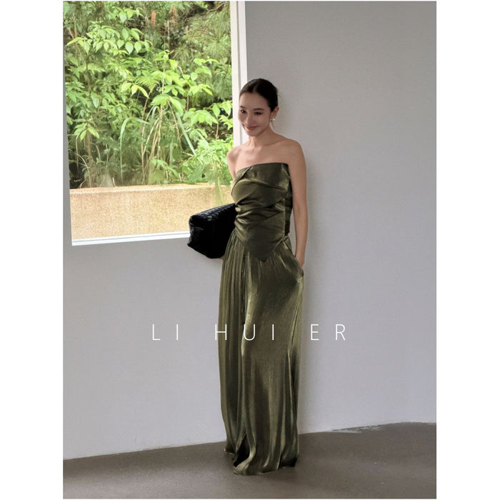 LiHuiEr Summer Olive Green Loose fitting Tank Top and Pants Two Piece Set for Women image 0