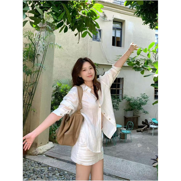 2ND STUDIOS Linen White Suit Skirt Short Casual Versatile 2026 Spring New Two Piece Set for Women image 1
