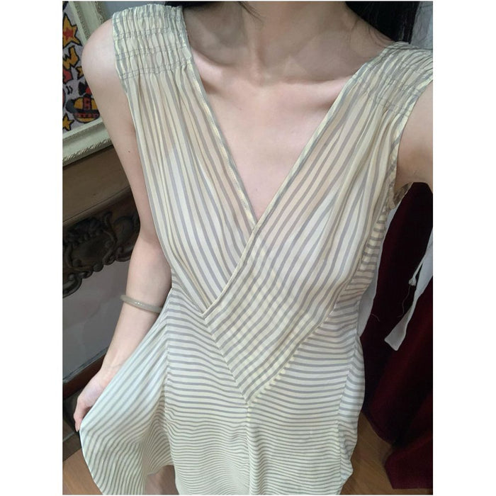 2ND STUDIOS Striped V neck Dress with Irregular Design New Summer 2026 Slim Fit Dress image 1