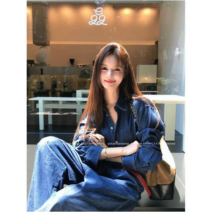 Big braced dog Korean girl Margiela wearing this denim outfit every day gives off a Korean vibe image 1