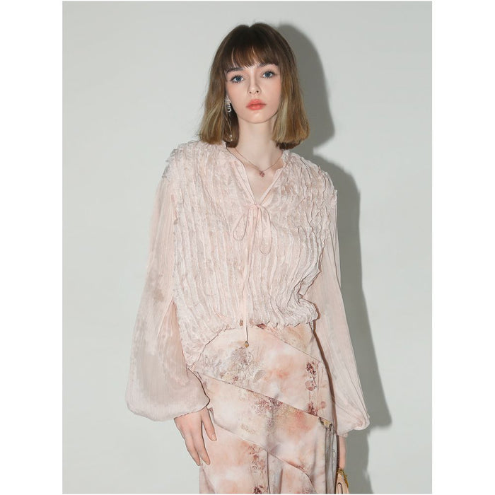 ASAYA7265 – Blush Whisper Textured Chiffon Blouse 🌸🩰