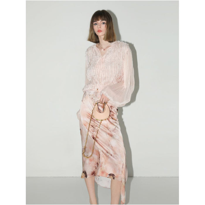 COCOBELLA Elegant Chiffon Blouse with Ruffled Trim and Pleated Ribbon Stand Collar SR3006 2 image 3