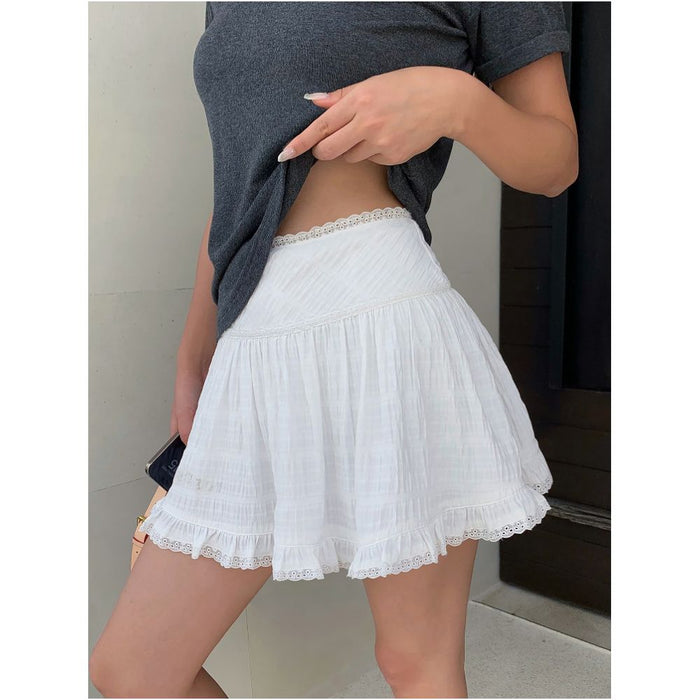NEVA HU Ballet Style White A line Cake Skirt with Lace Trim High waisted Elegant Skirt image 0