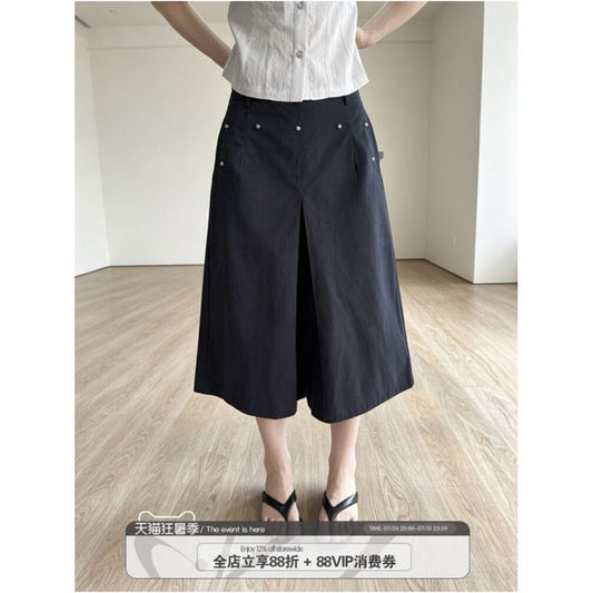 ASAYA7303 – Noir Pearl Wide-Leg Culottes 🖤✨