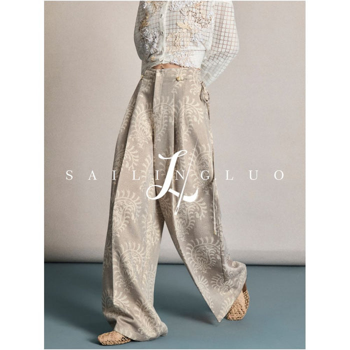 SailingLUO 2026 New Linen Beaded Floral Loose Breathable Wide Leg Casual Pants image 0