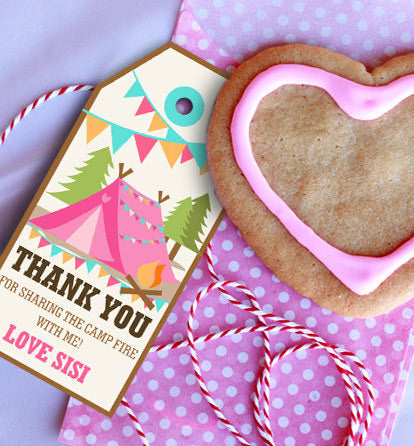 Backyard Camping Party Favor Tags for a Girl