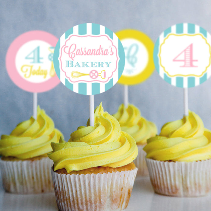 Bake Shoppe Birthday Party Cupcake Toppers