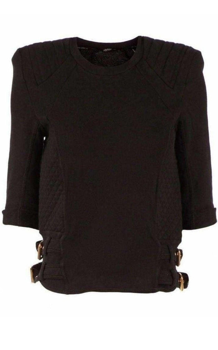 Balmain Balmain Cotton Quilted Panel Sweatshirt with Gold Buckles - Runway Catalog