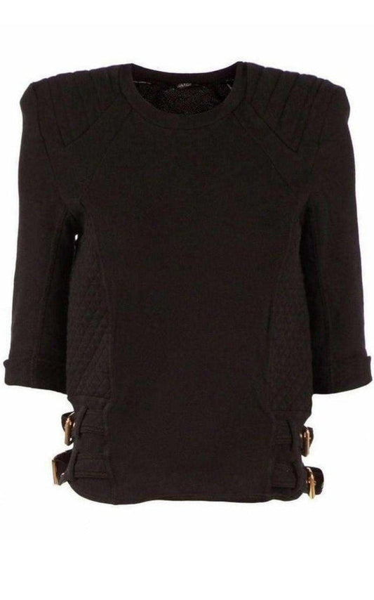Balmain Balmain Cotton Quilted Panel Sweatshirt with Gold Buckles - Runway Catalog