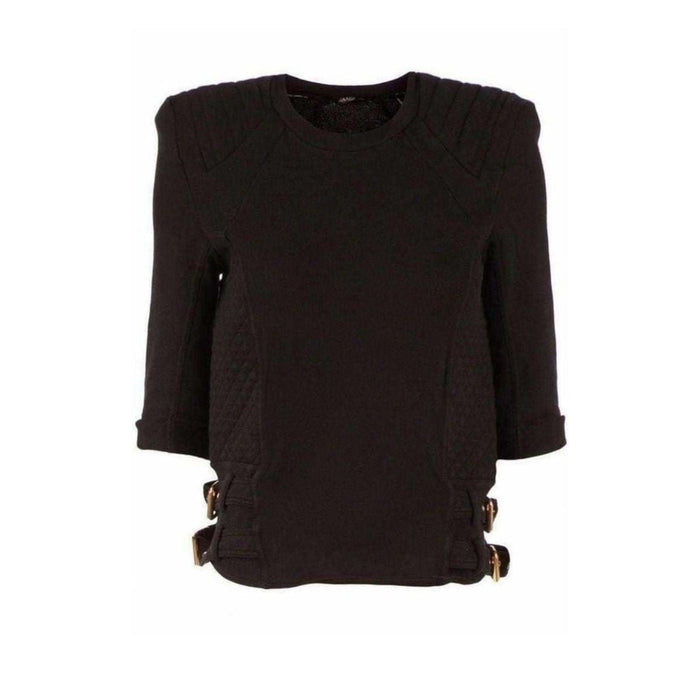 Balmain Balmain Cotton Quilted Panel Sweatshirt with Gold Buckles - Runway Catalog