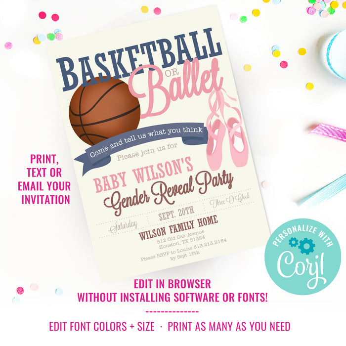 Basketball or Ballet Gender Reveal Party Invitation | Ball Or Ballet