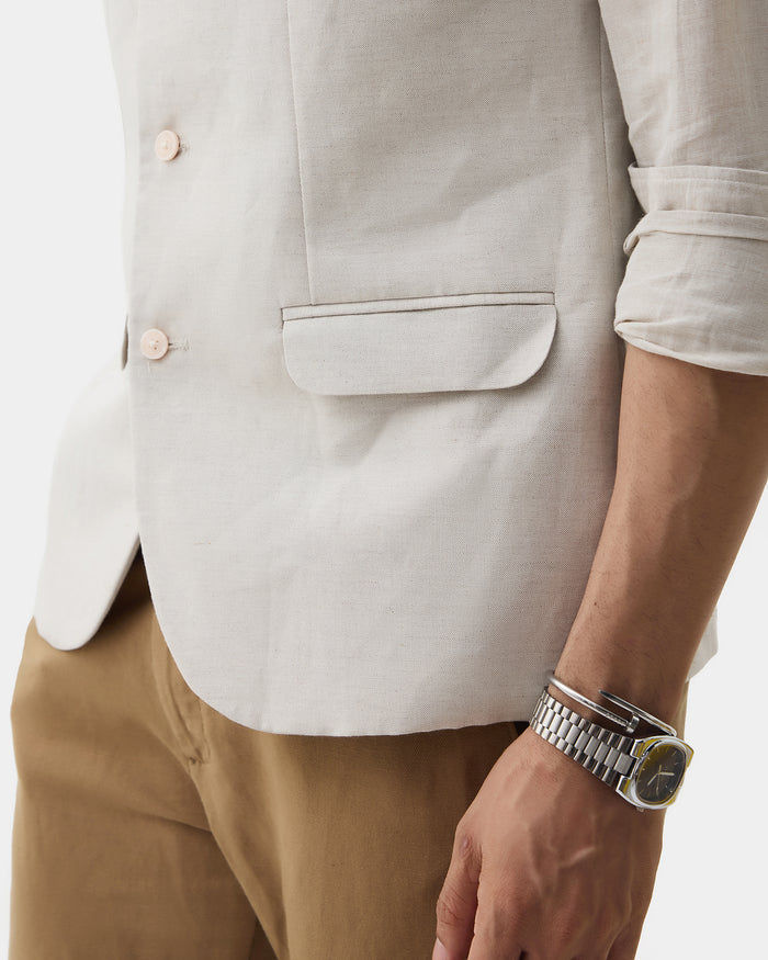 Beige Bandhgala Linen Textured Waistcoat - Drift