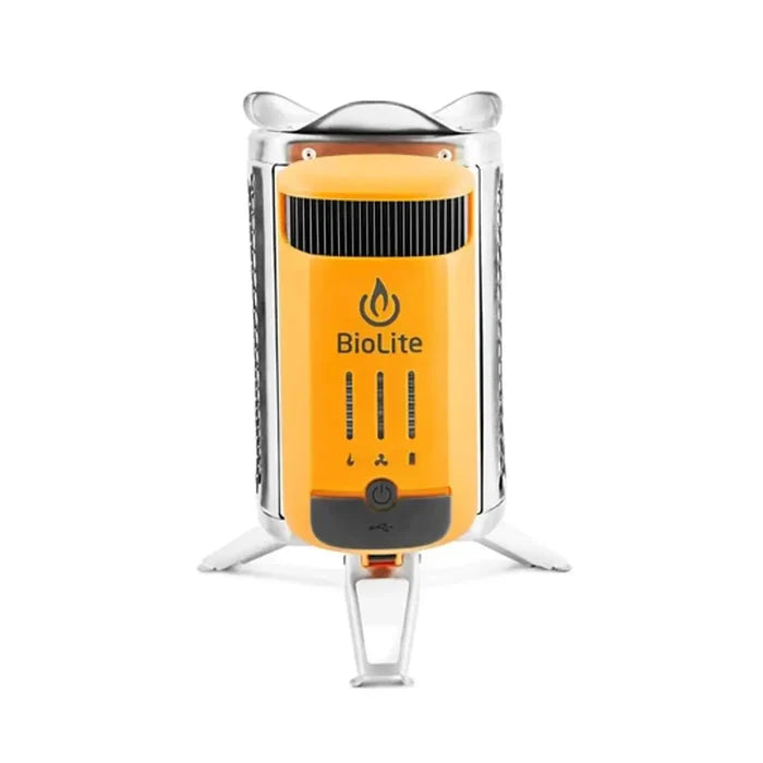 Biolite camp stove showning the front battery pack on a white background